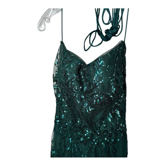 NWT PromGirl Statement-Back Long Sequin Prom Dress Hunter green - Picture 9 of 15